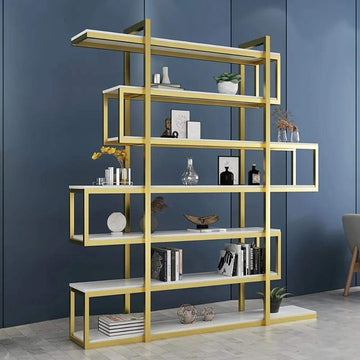 78" Minimalism 6-Tiered Etagere Bookshelf in Gold & White-Bookcases & Bookshelves,Furniture,Office Furniture